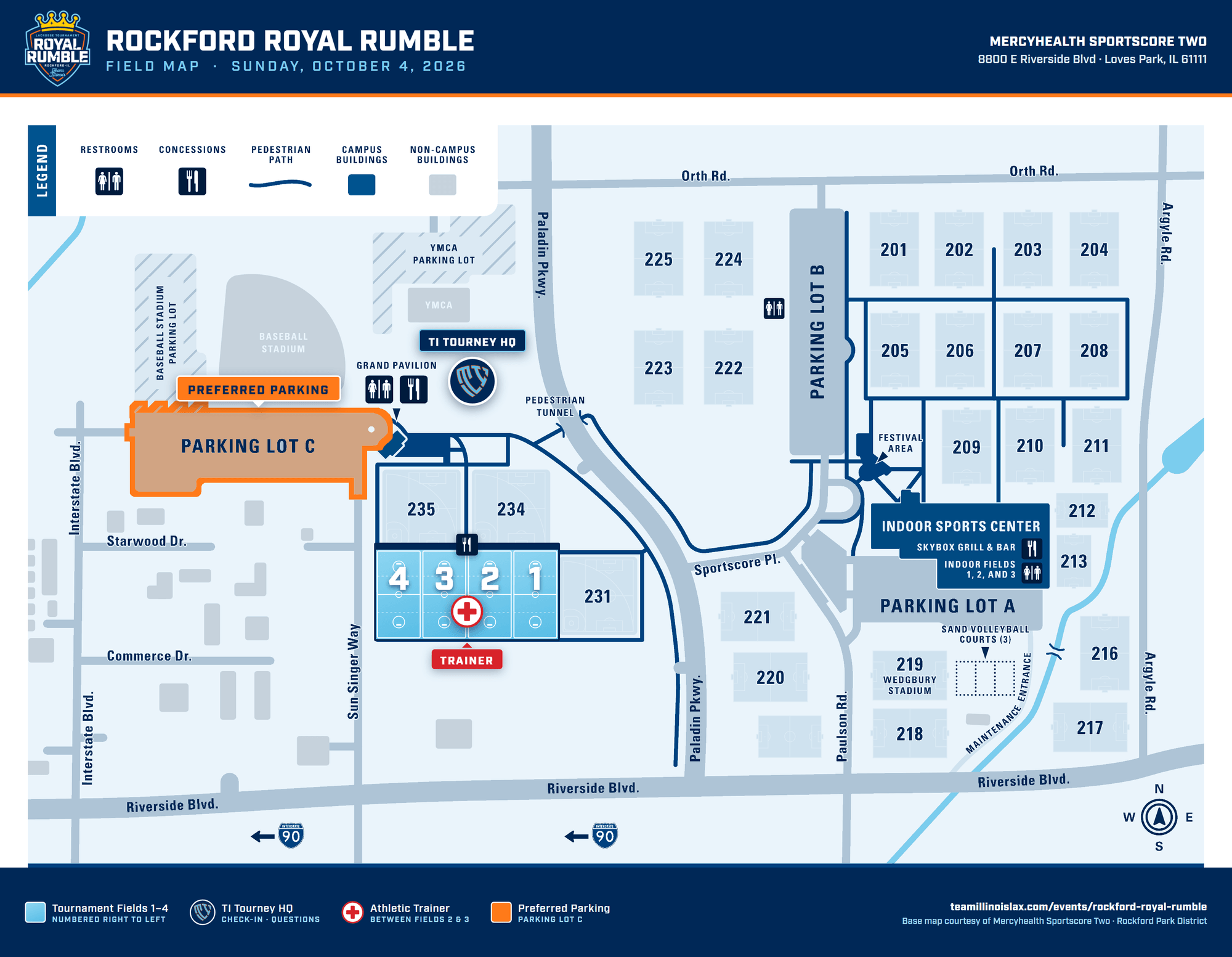 Rockford Royal Rumble field map - Mercyhealth Sportscore Two, Loves Park IL